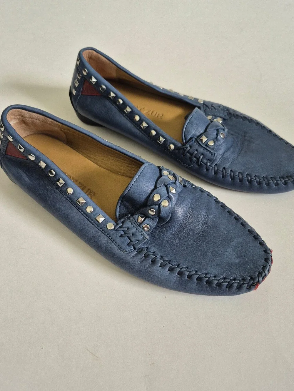 Robert Zur Shoes Blue Leather Studded Twisted Galaxy Loafer Size 8.5